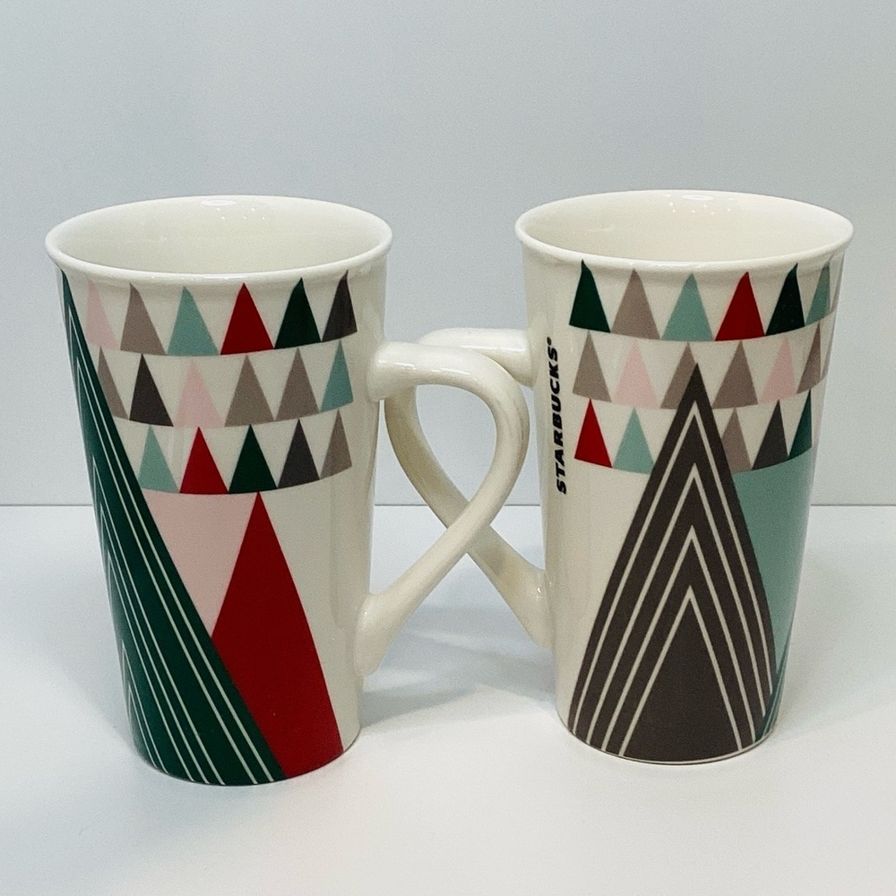 💚 2017 Starbucks Holiday Triangle Geometric Tree Mug Set - Picture 3 of 8